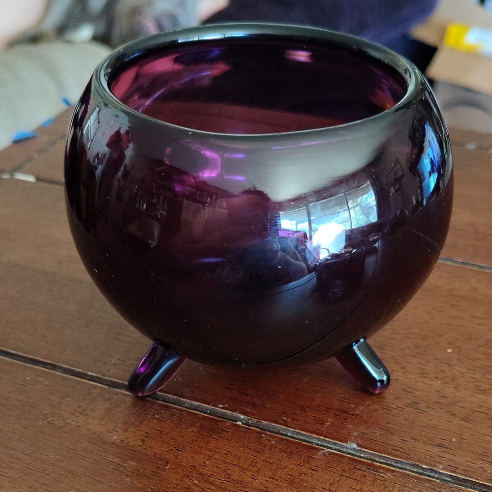 Purple Glass Tripod Bowl